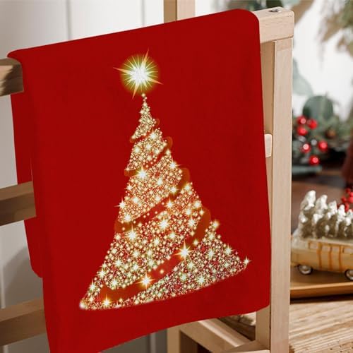 JOOCAR Red Christmas Kitchen Towels Bright Kitchen Decor Dish Towels Set of 2, 16x27 Inch Seasonal Gold Christmas Tree Drying Dishcloth, Cartoon Christmas Decoration Hand Towels