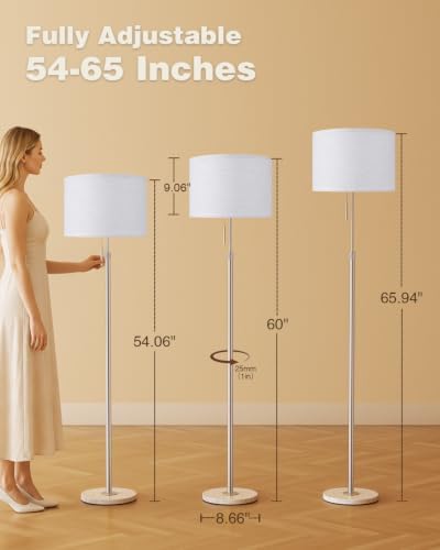 Ambimall Height Adjustable Modern Floor Lamp, Silver & White