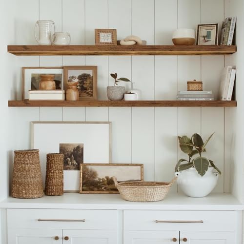 QEEIG Extra Long Floating Shelves for Wall (Brown, Set of 2, 55.1")