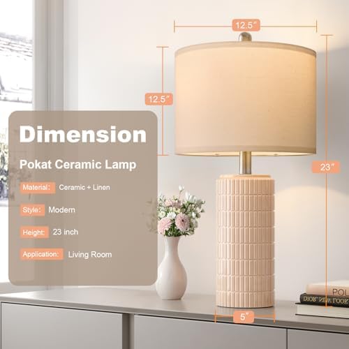 PoKat 23" Pink Ceramic Table Lamps Set of 2, Modern Bedroom Lamps for Girls Room, Bedside Lamps for Night Stands, Cute