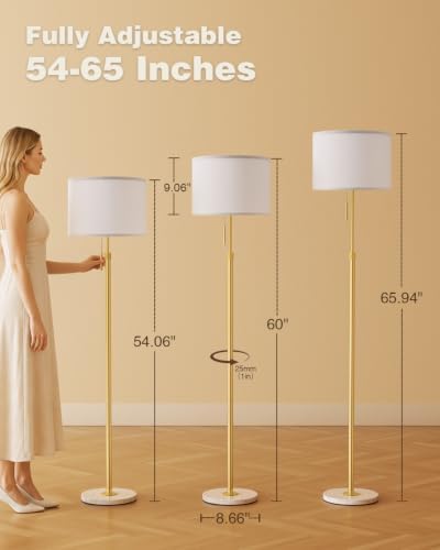 Ambimall Height Adjustable Modern Gold Floor Lamp, Gold & White