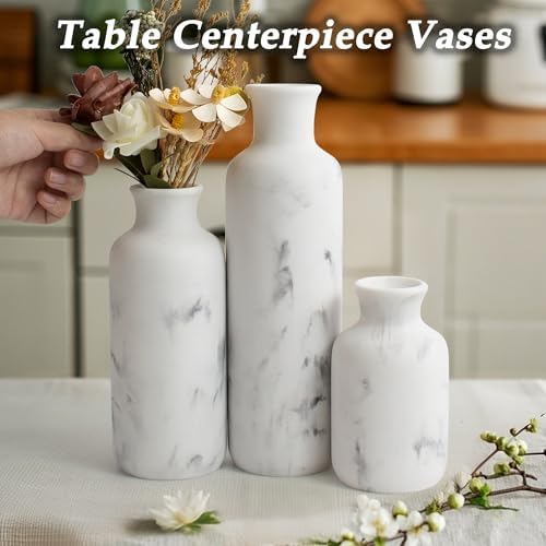 Resin 3 Piece Vase Set / White Marble Look