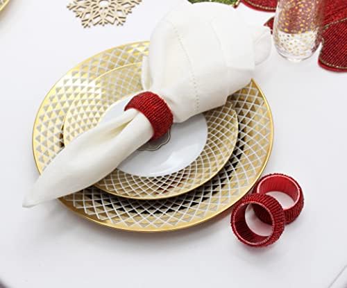COTTON CRAFT Glitz Handmade Beaded Napkin Rings - Set of 12 - Red