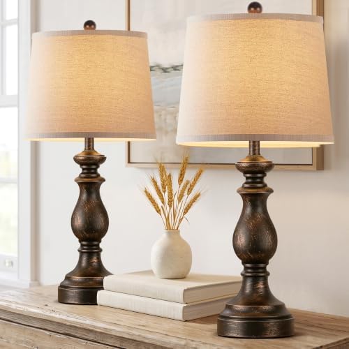 PARTPHONER Traditional Table Lamp Set of 2, Rustic Farmhouse Table Lamps for Living Room Bedroom, 27" Bedside Desk