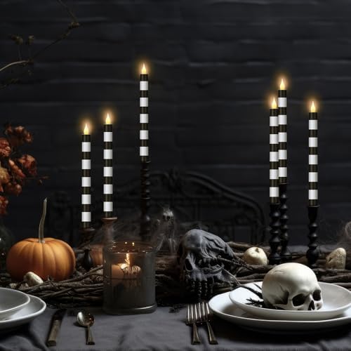 Honoson 6 Pcs Halloween Flameless Taper Candles 10.6 Inch Table Home Decor