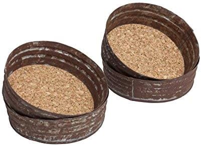 Rustic Mason Jar Lid Cork Coasters Handmade Galvanized Iron Coasters / Distressed Brown / Set of 4