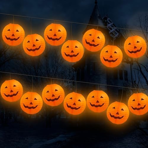 12pc Halloween Jack O Lantern 8inch Halloween Decorations Plastic Pumpkins Pumpkin Hanging Paper Lantern Halloween Indoor Outdoor Party Decoration Supplies