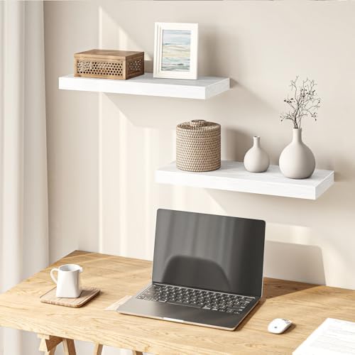 Fixwal Floating Shelves for Wall Decor (White, Set of 2, 15.7 Inch)