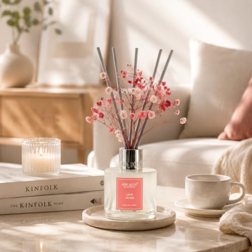 Airkeep Reed Diffuser Set,3.38 fl oz (100 ml) - Love Notes Oil Diffusers with 8 Reed Sticks, Home Fragrance Reed