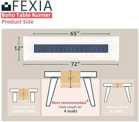 Boho Table Runner for Home Decor 12x72 Blue Fall Rustic Decorations
