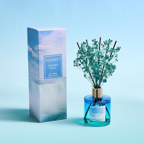 COCORRÍNA Reed Diffuser - Niagara Falls 6.7 Fl.oz Reed Diffuser Set with 8 Sticks & Preserved Baby's Breath, Reed