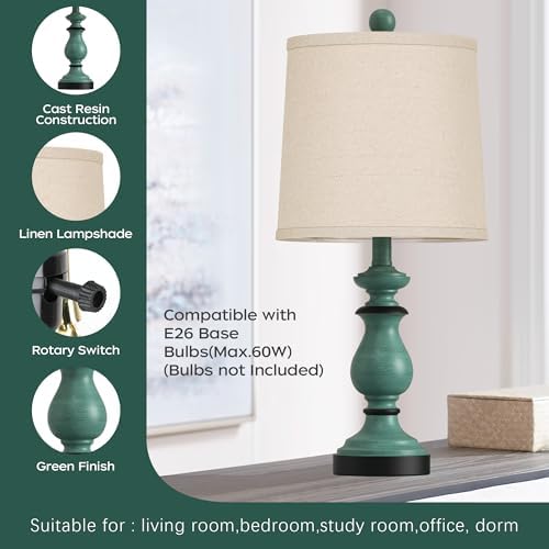 PARTPHONER Traditional Table Lamp Set of 2, Rustic Farmhouse Table Lamps for Living Room Bedroom, 22" Bedside Desk