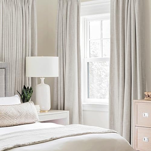 MIULEE 100% Blackout Linen Curtains for Bedroom 52x96 Inches Cream White