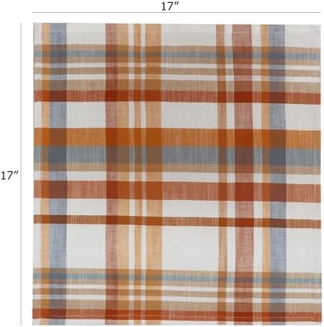 COTTON CRAFT Harvest Plaid Cloth Napkin - 12 Pack 100% Cotton Dinner Napkin