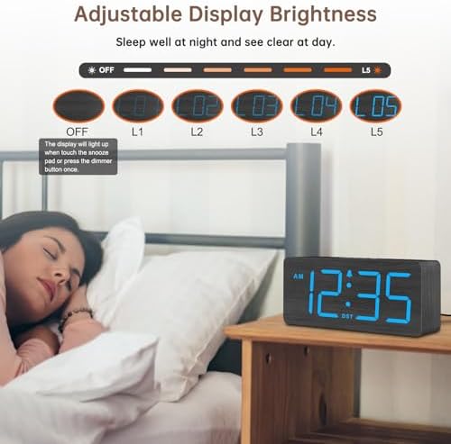 DreamSky Wooden Digital Alarm Clock for Bedroom with Large Numbers