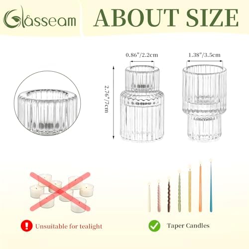 Glasseam Glass Candlestick Holders Bulk: 20 Pcs Small Taper for Table Decor