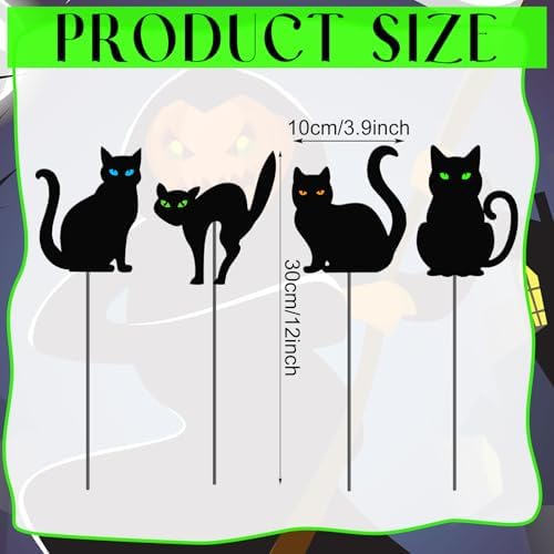 Chunful 4 Pcs Halloween Black Cat Decorative Garden Stakes