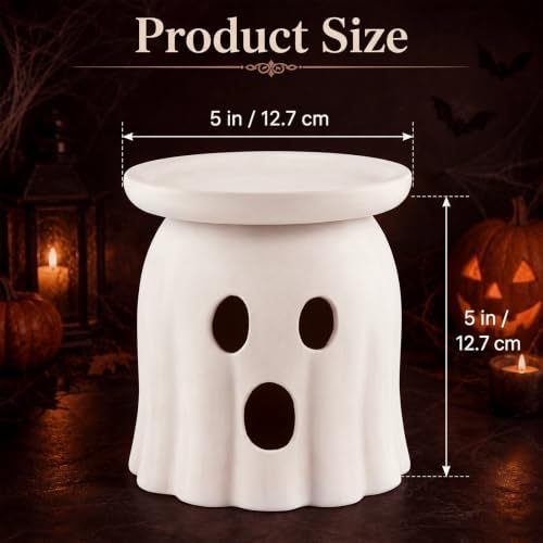 Tioncy 2 Pcs Halloween Terracotta Ghost Candle Holder Table Decor White