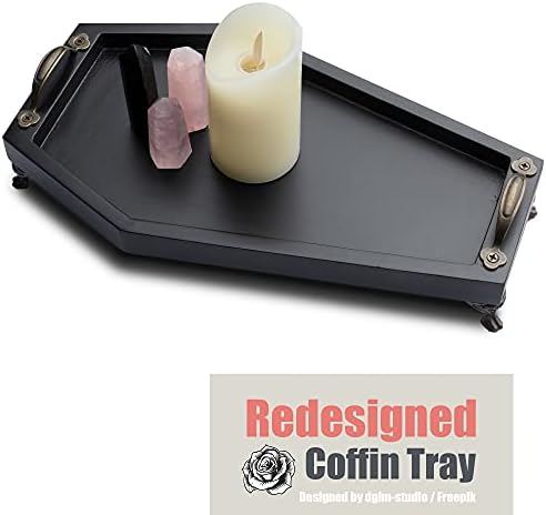IRISVITA Coffin Tray (Redesigned) - Gothic Decor for Home, Spooky Decorative Tray, Goth Room Decor, Black Wooden Tray for Holding Crystal, Jewelry, Skull Mugs, Candles, Essential Oil.