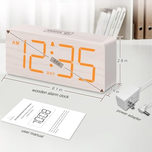 DreamSky Wooden Digital Alarm Clock for Bedroom with Large Numbers