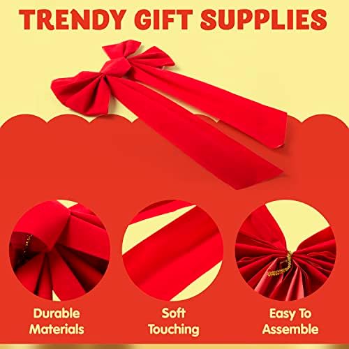 JOYIN 12 Pack Christmas Red Velvet Bows, 16" Long by 9" Wide Decorative Christmas Bows for Wreath Garland Christmas Tree Decor, Indoor Outdoor Holiday Decorations