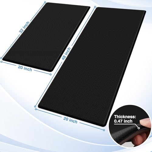 StepRite Kitchen Mats for Floor, 2-Piece Anti-Fatigue Kitchen Rugs, Black