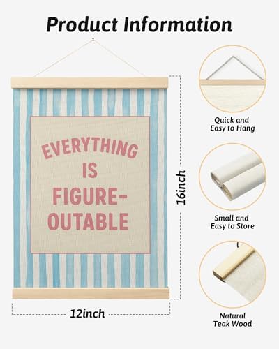 FGFK Preppy Pink and light Blue Everything Is Figureoutable Inspirational Framed hanging Canvas wall art Poster Prints