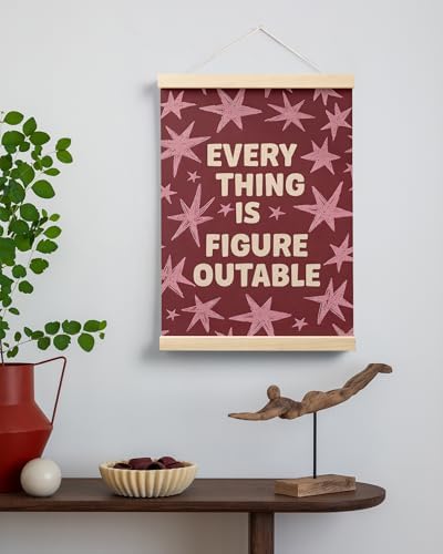 FGFK Everything Is Figureoutable Inspirational Wall Art Poster Hanger Frame, Retro Red and Pink Star Positive