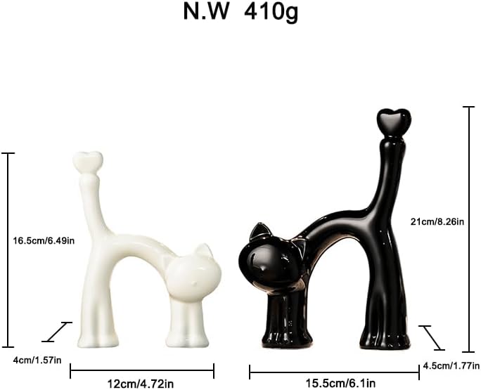 Cat Figurines / Modern Cat Decor / Black White / Set of 2