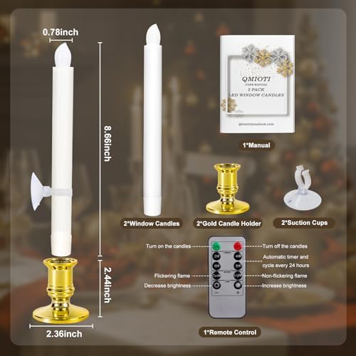 2 Pack Christmas Window Candles with Remote Timer Battery Operated