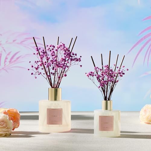 COCORRÍNA Reed Diffuser - Cherry Blossom 17 Fl.oz Reed Diffuser with 8 Sticks Scented Diffuser with Preserved Flowers