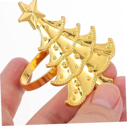 Gold Christmas Tree Napkin Rings Set of 6, Metal Winter Xmas Napkin Holders Wedding Dinner Home Table Decorations Winter Christmas Decors