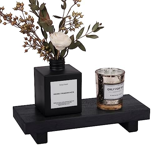 Small Wood Tray Pedestal Stand Farmhouse Bathroom Decor Decorative Wooden / Black / 8.7 x 3.6 x 1.6