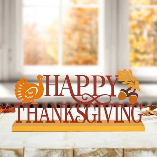 Metal Happy Thanksgiving Sign Decorations for Home Party Shelf Mantel