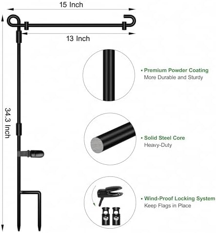 HOOSUN Garden Flag Stand,Premium Garden Flag Holder Pole Metal Powder-Coated Weather-Proof Paint with Graden Flag Clip and Spring Stoppers Without Flag Garden Decorations