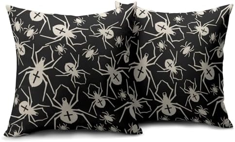 Robvobe Black Halloween Pillow Covers 20x20 Set of 2 Cream Spider Print Outdoor Decorative Throw Pillows Holiday Scary Themed Farmhouse Pillowcases Linen Cushion Case Decor for Home Sofa Couch Bed