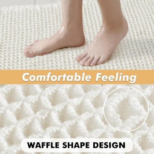 MIULEE Set of 2 Waffle Bathroom Rugs Boho Bath Mat White 18x30 Inch