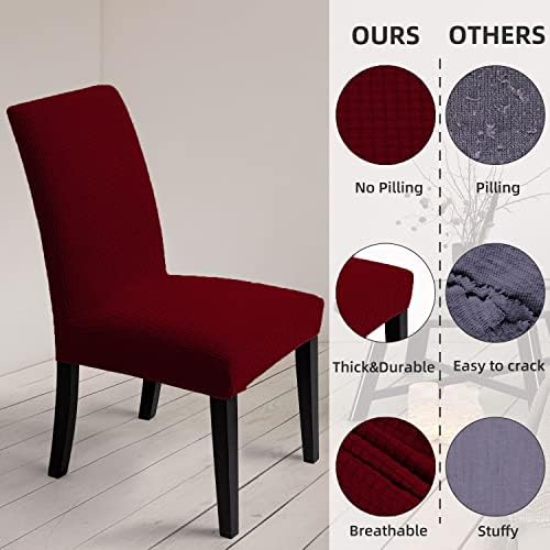Chair Covers for Dining Room - Stretch Chair Slipcovers for Decorative Seat Protector Armless Removable Washable Elastic Dinner Universal Spandex Solid Chair Slip Covers Set (Wine Red,6)