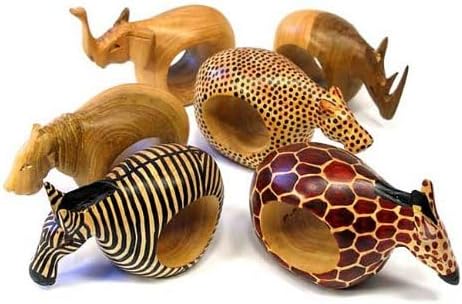 Mahogany Wood Animal Napkin Rings Set of Six / Assorted Animals