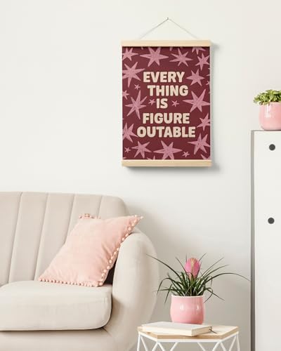 FGFK Everything Is Figureoutable Inspirational Wall Art Poster Hanger Frame, Retro Red and Pink Star Positive