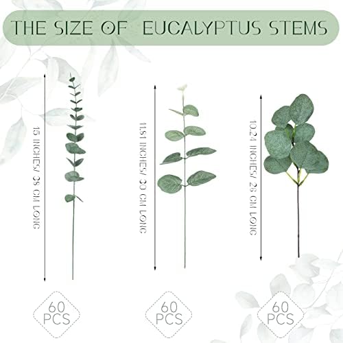 Giegxin 180 Pcs Mixed Artificial Eucalyptus Leaves Stems Bulk Green