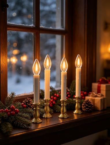 10 Pack Flameless Window Taper Candles, Battery Operated 6H/18H Auto Timer