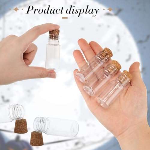 Bokon 36 Pack Mini Plastic Bottles with Corks Funnels Plastic Potion Bottles Tiny Clear Sand Art Jar Wishing Vial Witch Potion Jars for Decorations Birthday Party DIY Crafts Gift