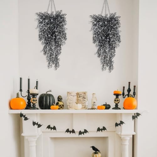 RECUTMS 4Pcs Artificial Hanging Wisteria Plants 31.5In Plastic Black White