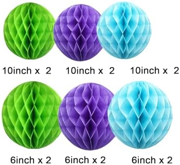 CC wonderland zone 12pcs Pastel Blue Fruit Green and Purple Paper Honeycomb Balls,Hanging Tissue Pom poms for Baby Shower Birthday Party Decorations