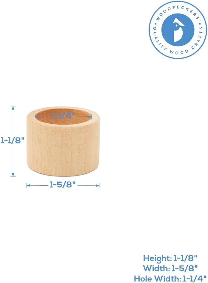 Classic Unfinished Wooden Napkin Rings Set of 24, 1-1/2 inch Wood Napkin Rings for Crafts & Table Decor, by Woodpeckers