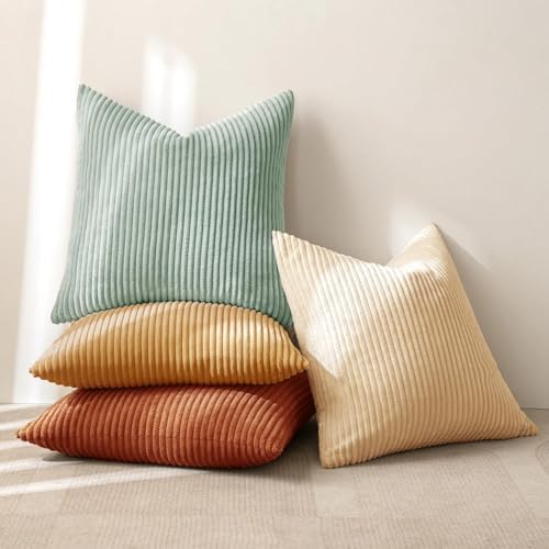 MIULEE Soft Corduroy Decorative Throw Pillow Covers Teal-Rust 20x20
