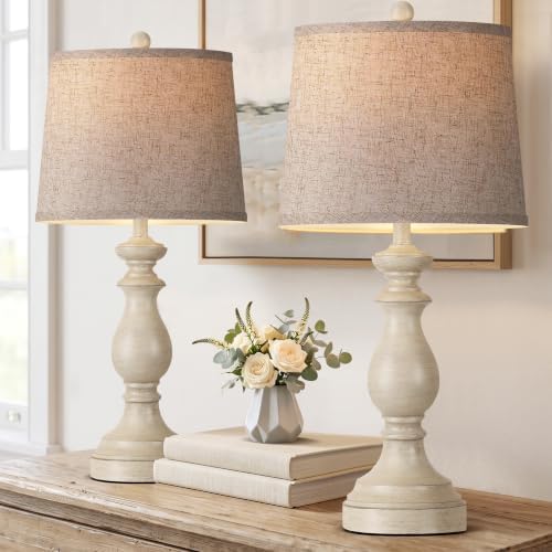 PARTPHONER Traditional Table Lamp Set of 2, Rustic Farmhouse Table Lamps for Living Room Bedroom, 27" Bedside Desk