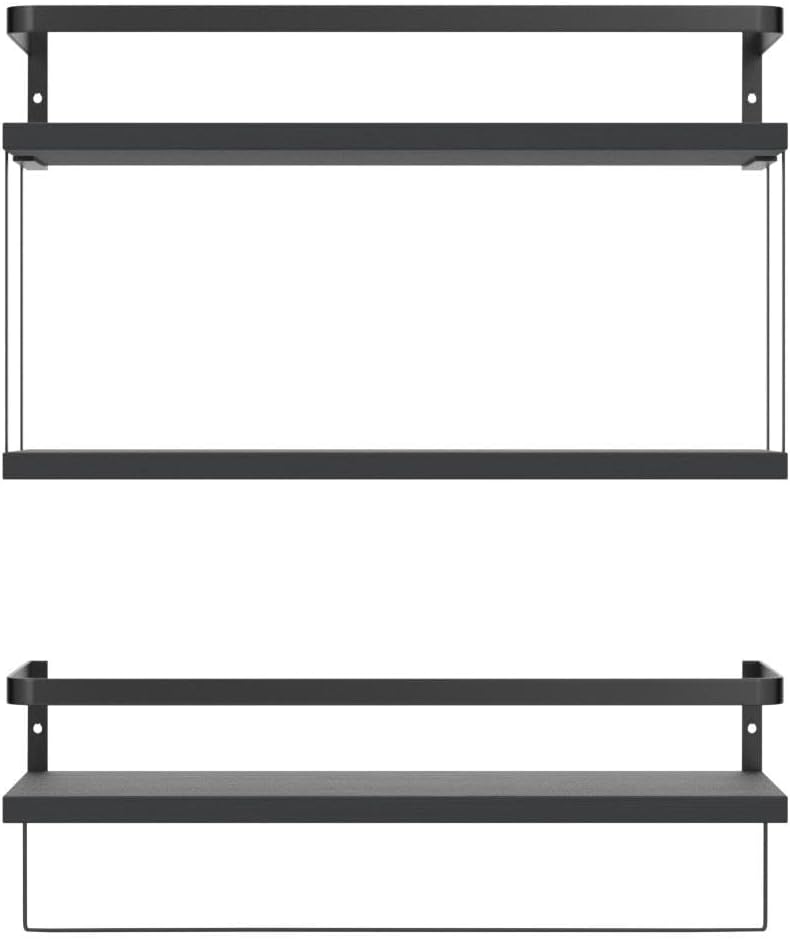 RICHER HOUSE Floating Shelves Bathroom, Wall Mounted Shelf Over Toilet | 2+1 Tier, with Metal Rail, Towel Rack, Paper