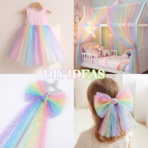 4 Pcs Pastel Rainbow Tulle Table Runner Pastel Unicorn 29x70in